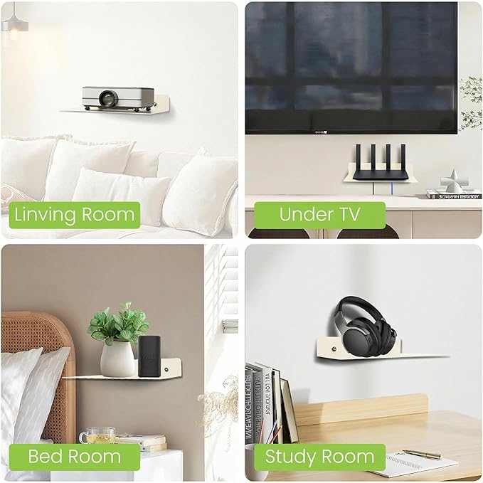 Steel Floating Shelves for Wall,Small Wall Shelf，Suitable for Bedroom, Living Room, Bathroom, Kitchen, Office (Warm White, 4.72x6.1 in)