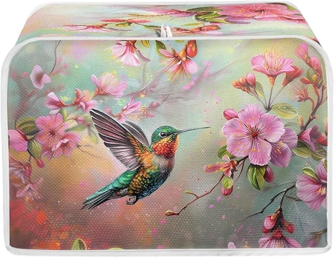 Hummingbird Flower Print Toaster Cover 2 Slice Dustproof Fingerprint Protectors for Kitchen Small Appliance Kitchen Home Decor