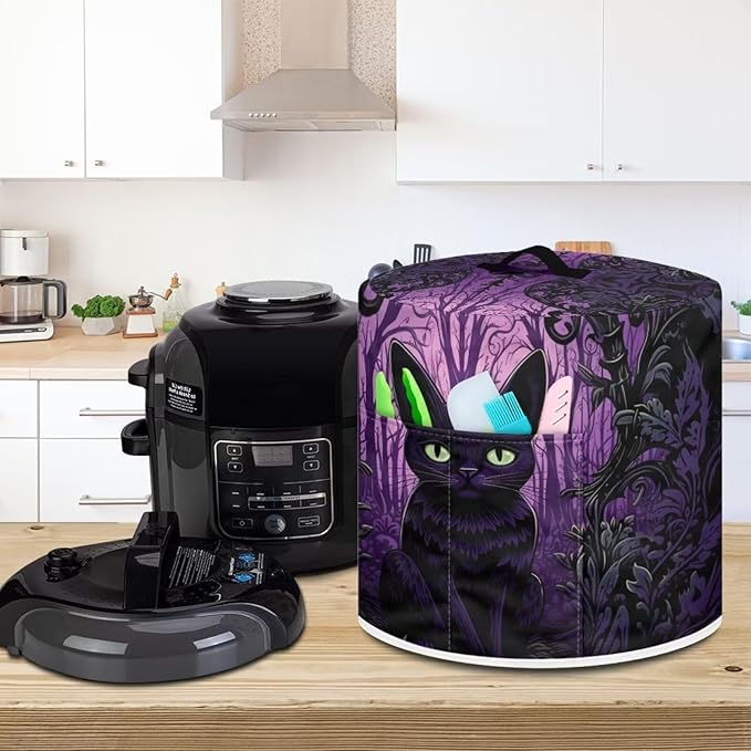 TODIYADDU Purple Gothic Cat Pressure Cooker Cover for 6 Quart Instant Pot Insulated Kitchen Appliance Dust Cover for Round Pressure Cooker Slow Cooker Practical Instant Pot Air Fryer Accessories