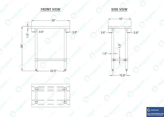 AmGood Stainless Steel Work Table Open Base | NSF Kitchen Island Food Prep | Laundry Garage Utility Bench (30" Long X 18" Deep)