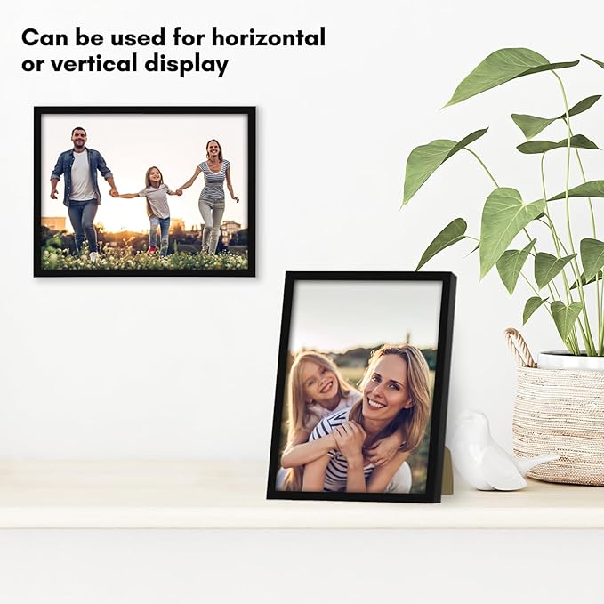 Americanflat 6x8 Picture Frame with Shatter-Resistant Glass - Streamline Collection - Thin Border Photo Frame for Tabletop and Wall Display - Hanging Hardware and Easel Stand Included - Black