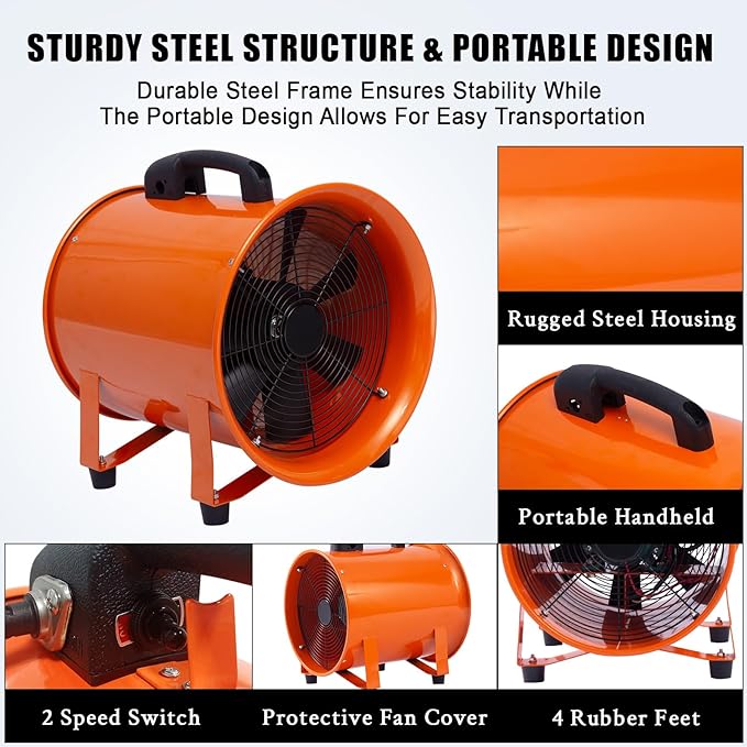 16 in Two Speed Utility Blower Exhaust Fan with 32.8 ft Duct, 3500 r/min & 3500 CFM Heavy Duty Blower Fan, High Velocity Low Noise Extraction and Ventilation Fan with Duct Hose