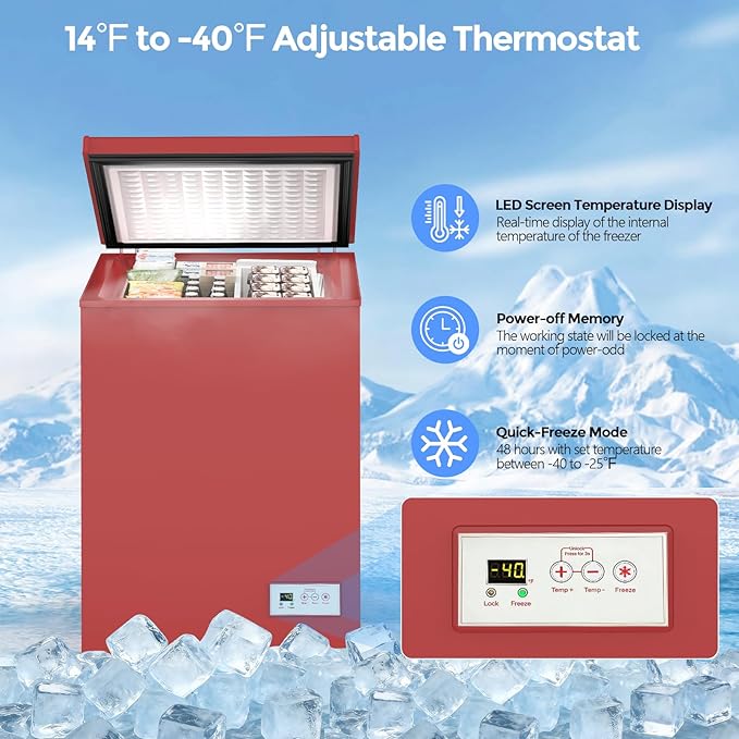 COWSAR 3.5 Cu.Ft Ultra-Low Temperature Chest Freezer, 14℉ to -40℉ Deep Freezer with 2 Removable Stainless Steel Baskets, Electronic Control, 7 Level Adjustable Thermostat