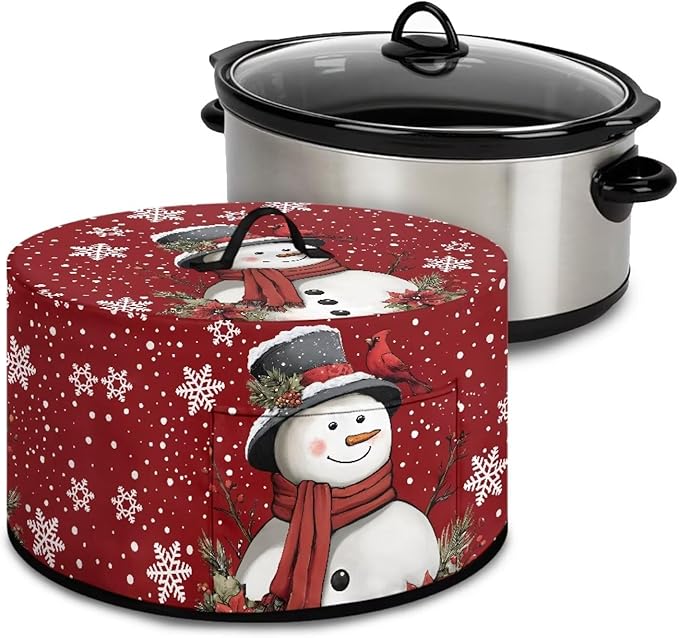 Snowman Cardinal Snowflake Print Slow Cooker Dust Cover Protective with Pocket Keep Appliance Clean Fit Most 6-8 Quart Crock Pot Kitchen Appliance Accessories for Christmas Decor
