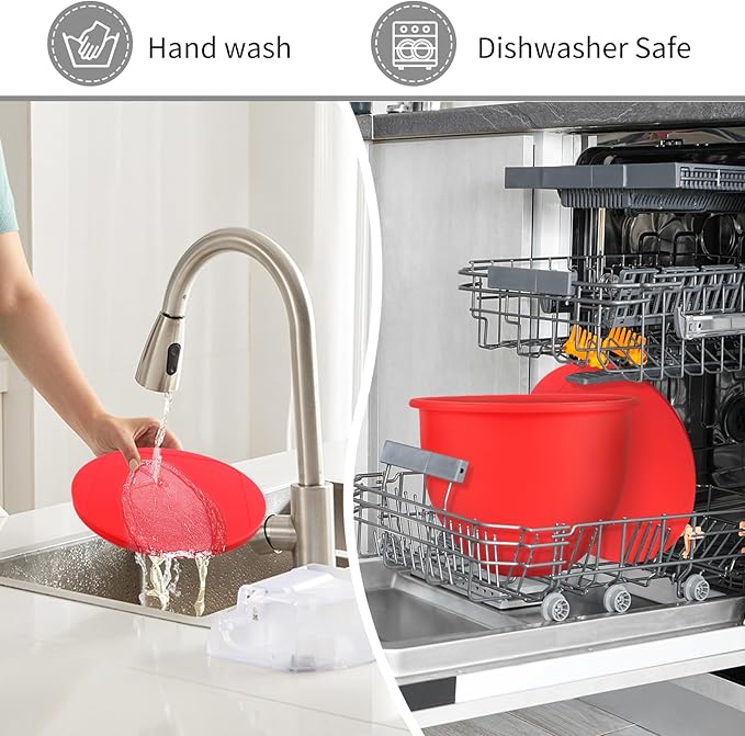 Silicone Mixing Bowl Liners Attachments Compatible with 5 Quart KitchenAid Mixers, Includes 3 Liners and Lids, Dishwasher Safe