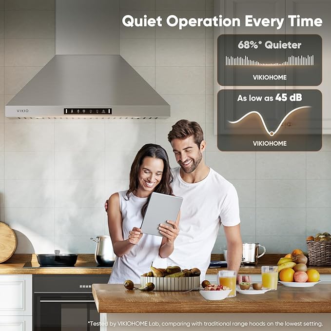 Wall Mount 30 Inch Range Hood 900 CFM,3-speed Gesture Sensing & Touch Control, Ductless/Ducted Convertible Kitchen Hood, Stainless Steel Kitchen Vent Hood with Permanent Baffle Filters