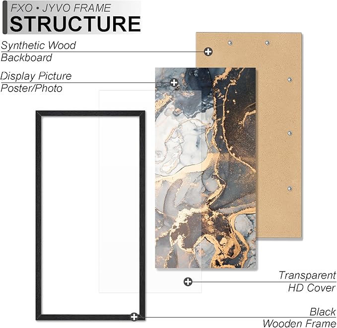 Engineered Wood 20 x 40 Frame Set of 2, Black Picture Frame for 20x40 Inch Poster Puzzle Photo, Light Weight 20by40 Poster Frame with Wood-grain for Wall - 2 Pack/Black/20 x40