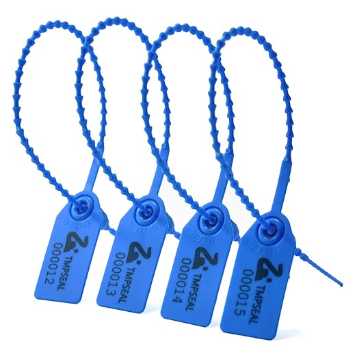 100 Blue Plastic Tamper Seals, Zip Ties Numbered for Fire Extinguishers Pull Tite Security Tags Disposable Self-Locking Safety Ties 250mm Length