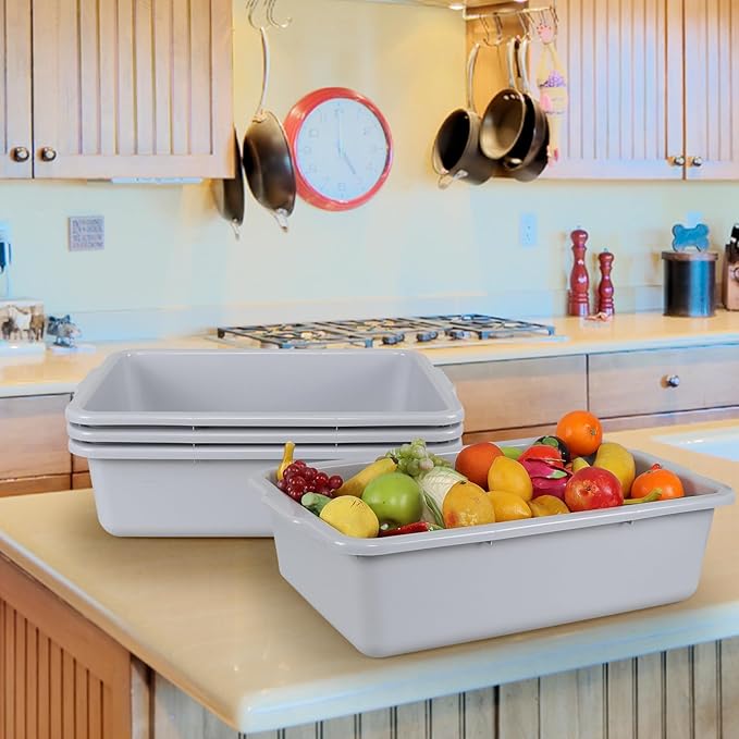 Ramddy 32 L Large Commercial Bus Tubs for Restaurant, 4 Packs Plastic Utility Bus Tote Box, Grey
