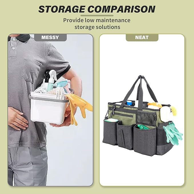 Wearable Cleaning Caddy Bag for Cleaning Supplies,Large Capacity Cleaning Organizer Green