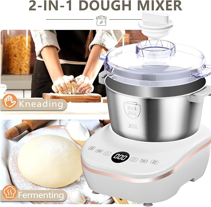 AIZIYO DoughChief, 7.4QT Dough Maker, Dough Mixer with Ferment Function, 304 Stainless Steel Bowl, Removeable lid, Face-up Touch Panel, Electric Dough Proofing Box for Pizza & Bread