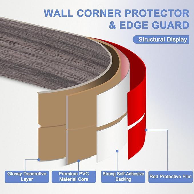 Wall Corner Protector Moulding Trim Peel and Stick Wall Corner Guards Trim Flexible Self Adhesive Edge Protector Moulding, 0.8 in x 20 Ft, Brown Walnut Wood
