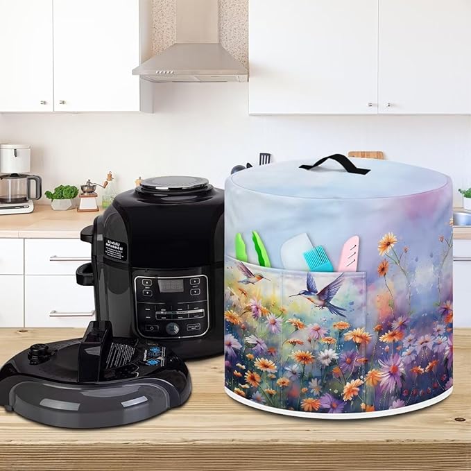 Dust Cover Compatible with 8 qt Electric Pressure Cooker Rice Cooker and Air Fryer Cover Keep Appliance Clean Home Decorations, Hummingbird Daisy Blue