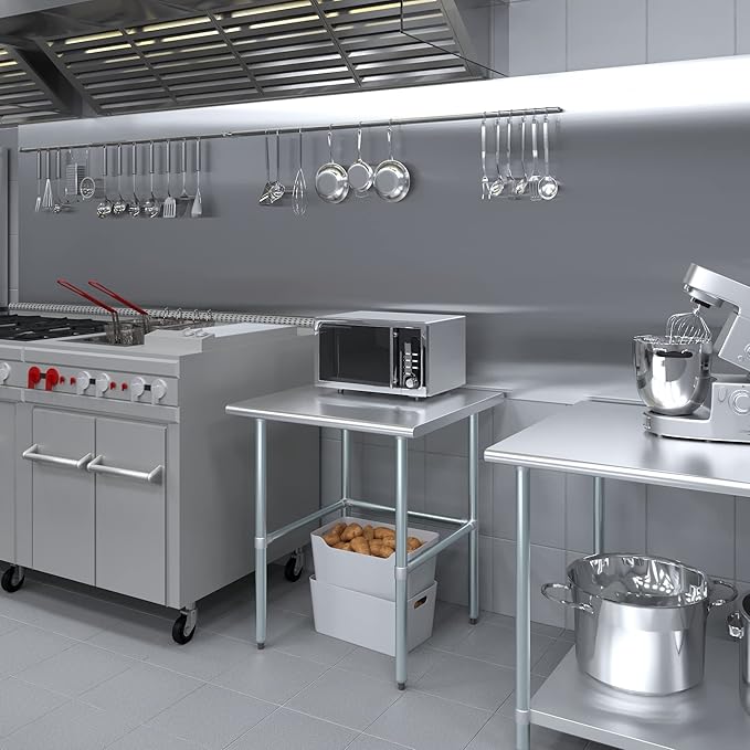 AmGood Stainless Steel Work Table Open Base | NSF Kitchen Island Food Prep | Laundry Garage Utility Bench (30" Long X 30" Deep)