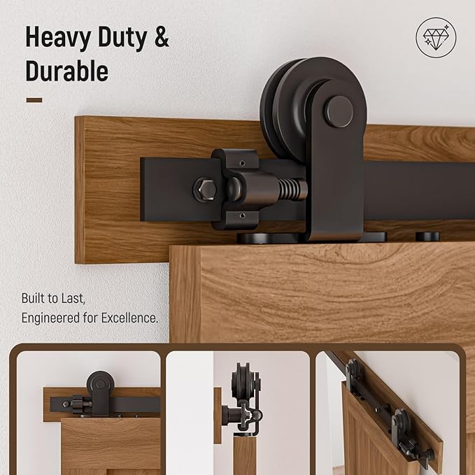 CCJH 7.5FT Sliding Barn Door Hardware Kit, Heavy Duty, Smoothly and Silently, Easy to Install, Fit 22.5" Width Double Door Panel, T-Shaped Style Black