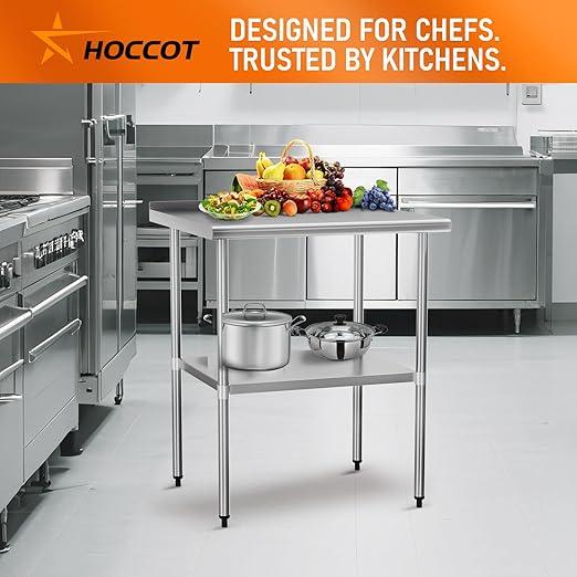 Stainless Steel Table for Prep & Work 30" X 30" inches with Adjustable Undershelf and Backsplash, Commercial Workstations, Utility Table in Kitchen Garage Outdoor BBQ