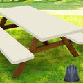 Smiry Picnic Table Cover with Bench Covers, Waterproof Elastic Fitted Polyester Tablecloths for 6 Ft Rectangle Tables, Washable Windproof Tablecloth for Camping, RV & Outdoor (Beige, 30x72 Inches)