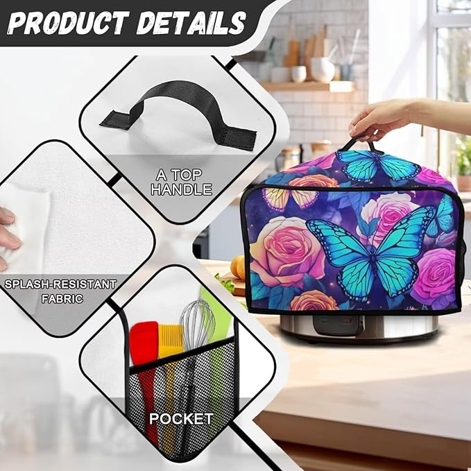 Blue Butterfly Slow Cooker Cover Holder - Dust Cover for Kitchen Appliance - Pockets - Halloween & Holiday Gifts