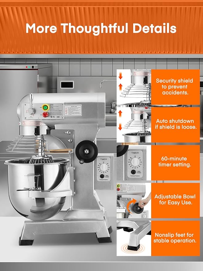 Commercial Mixer, 15/30QT Commercial Food Mixer, Dough Mixer with Stainless Steel Bowl, 3 Speeds Adjustable and Safety Guard, Dough Hook Whisk Beater Included, Ideal for Bakery Pizzeria (15QT)