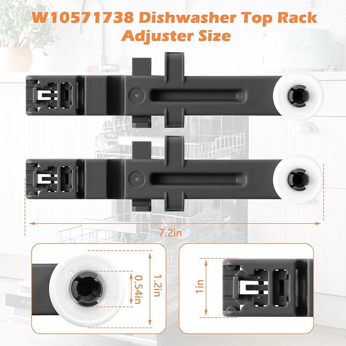 W10571738 3449627 Dishwasher Upper Dishrack Adjuster and Wheel Assembly Replacement for Whirlpool, Maytag, KitchenAid, Magic Chef Dishwasher Replace Parts PS11756470, WPW10571738, AP6023130(2 Pack)
