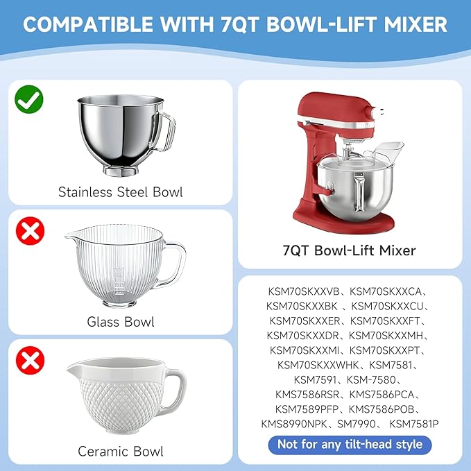 Pouring Shield for Kitchenaid Mixer, Splash Guard for Kitchenaid Bowl-Lift Stand Mixers 7 Quart, Stand Mixer Pouring Shield for Kitchenaid Stainless Steel Bowls