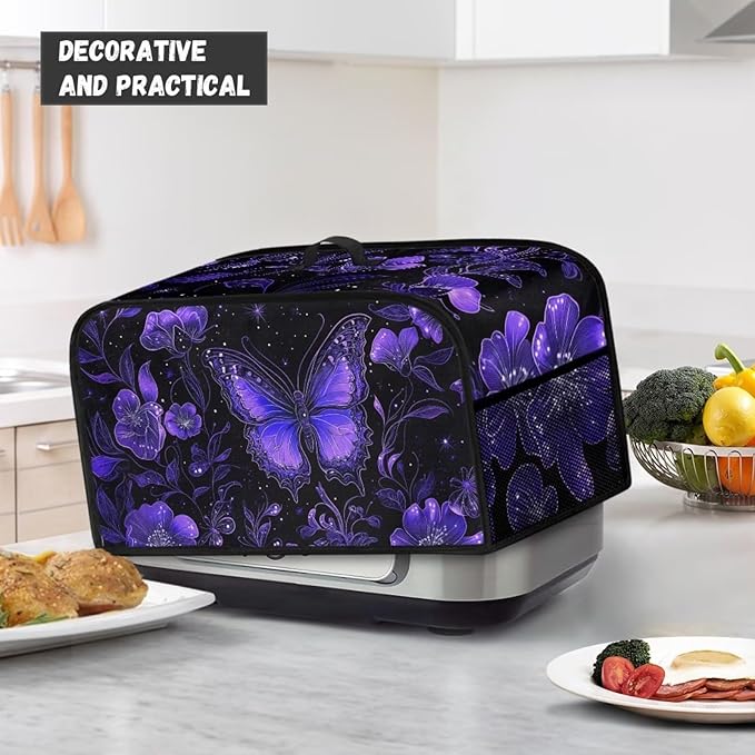 Purple Butterfly 6-8 Qt Slow Cooker Cover Holder Bag Appliance Dust Covers Decorations for Kitchen Living Room Table