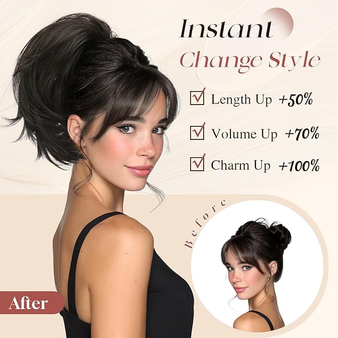 SOFEIYAN Claw Clip Short Ponytail Extension DIY Bendable Wires Hair Bun Fluffy Fake Hair Piece Straight Synthetic Hair Ponytail Extensions for Wonen - Wine Red