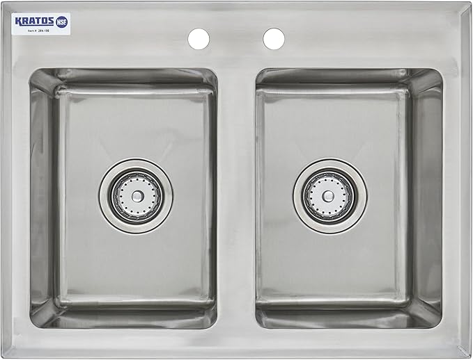 Kratos Commercial Restaurant Sink, 10"x14"x10" 16-Gauge Stainless Steel Two-Compartment Drop-In Sink with 10" Swing Spout Faucet (29N-220)
