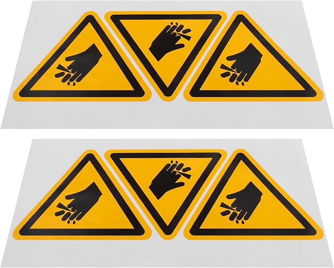 VALICLUD 6pcs Warning Stickers for Machinery High Visibility Hand Injury Caution Labels with Strong Adhesive Safety Markers for Hazardous Risk Prevention in Industrial Settings