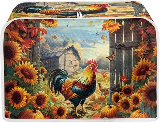UNICEU Sunflower Rooster Print Toaster Dust Cover Protector Compatible with 2 Slice Heat-Resistant Dust Protection Anti-scratch Home Kitchen Decor