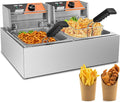 Commercial Deep Fryer 20.7Qt/20L Dual Tank Deep Fryers with Baskets 0.8mm Thickened Stainless Steel Electric Countertop Fryer with Adjustable Temperature, 1700w x2, 110v
