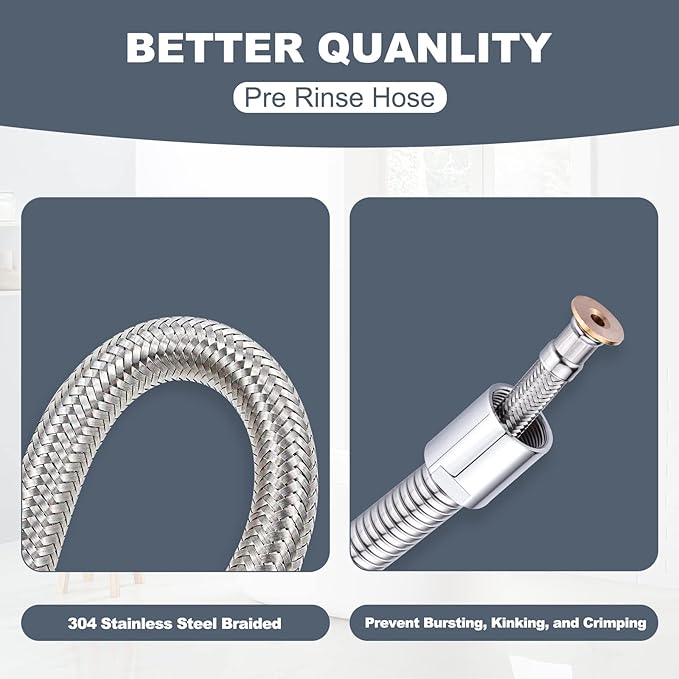18.5" Commercial Sink Faucet Sprayer Hose, Pre-rinse Sprayer Hose for Commercial Kitchen Sink Faucet, 18.5 Inch Stainless Steel Flexible Hose Replacement Kit for Restaurant Industrial Dishwasher