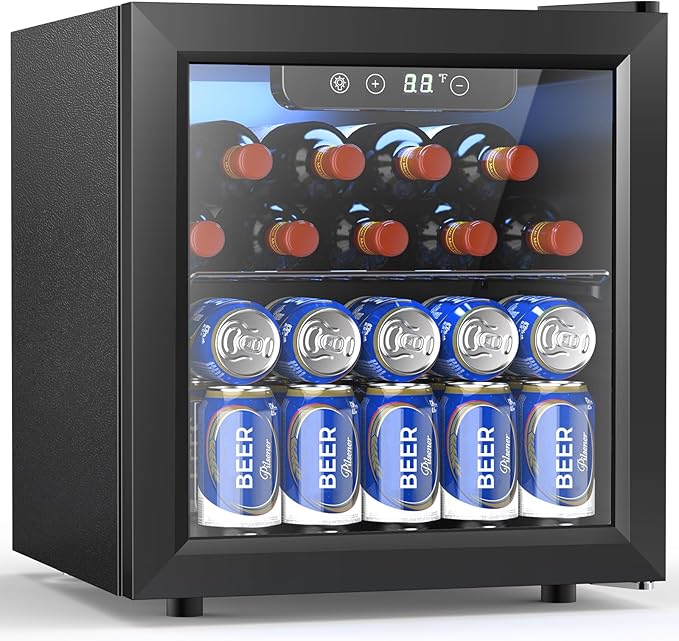 48 Can Beverage Refrigerator Mini Fridge Cooler Glass Door for Beer Soda or Wine, Small Drink Cooler Machine LED Temperature Control for Bar Home, Office 1.3CUFT