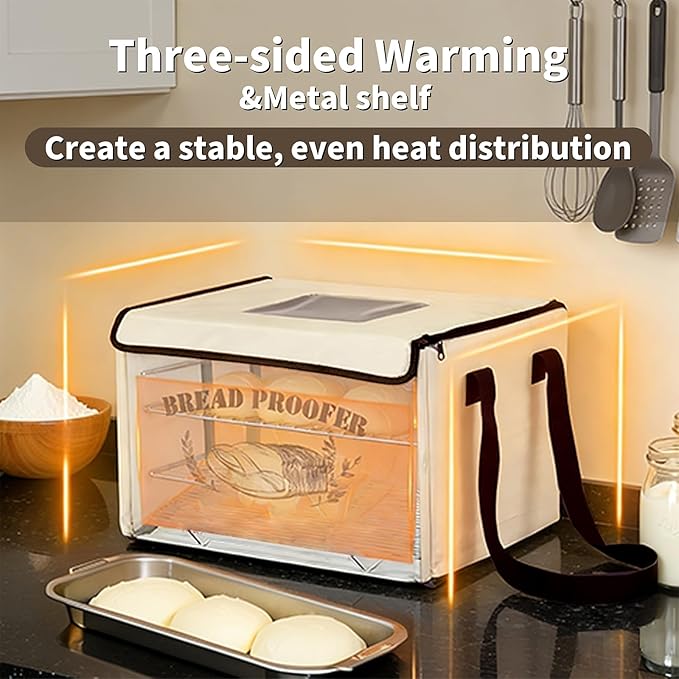 Bread Proofing Box with 50-130℉ Temp Control & 48H Timer, Folding Bread Proofer with Silicone Sling, Proofing Basket, 304 Stainless Steel Rack and Metal Plate for Dough, Sourdough, Pizza