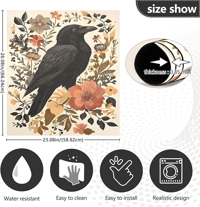 Dishwasher Magnet Cover, Crow Flowers Magnet Sticker Fridge Panel Decal for Home Kitchen Decor, 23x26in