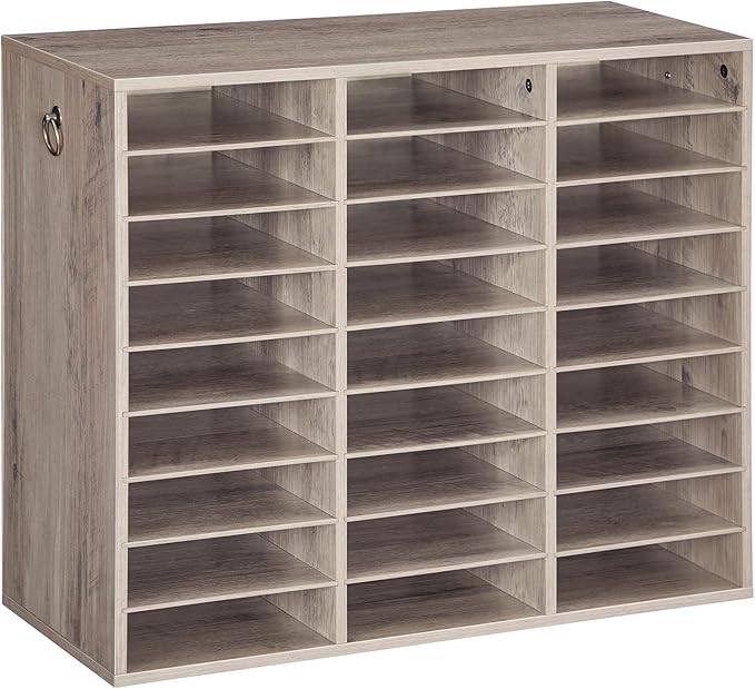 HOOBRO Literature Organizer, 27 Compartments Wooden Mail Organizer, Countertop Literature Sorter with Adjustable Shelves for Home, Office, School, Student Mailbox for Classroom, Greige BG27WF01