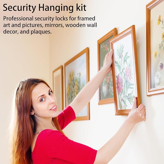 Security Picture Hanging Kit with T-Head Screws, 25 Pack Anti-Theft Picture Hangers for Cleat Systems, Heavy Duty T-Lock Frame Hanging Hardware for Wood & Metal Frames