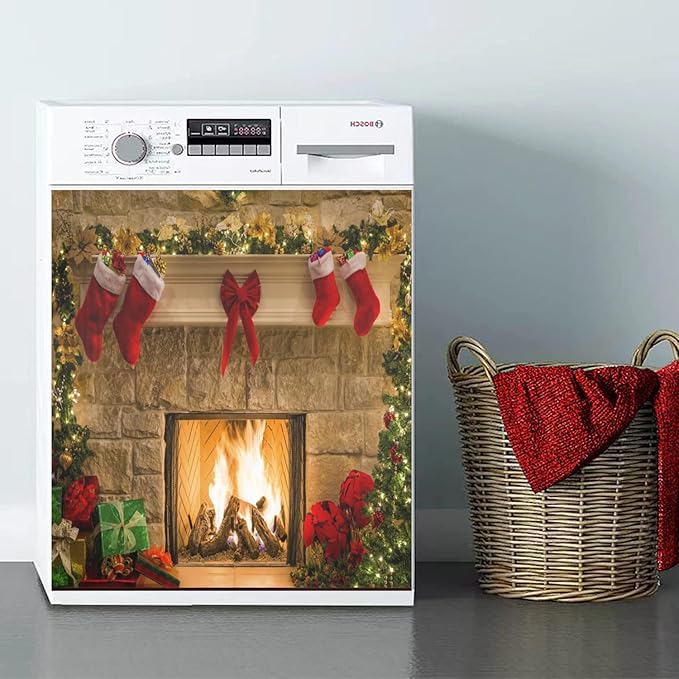 Christmas Dishwasher Cover Panel,Xmas Tree Fireplace Magnet Cover Decal Decorative Magnetic Sticker Washing Machine Cover Home Season Decor,26" x 23"