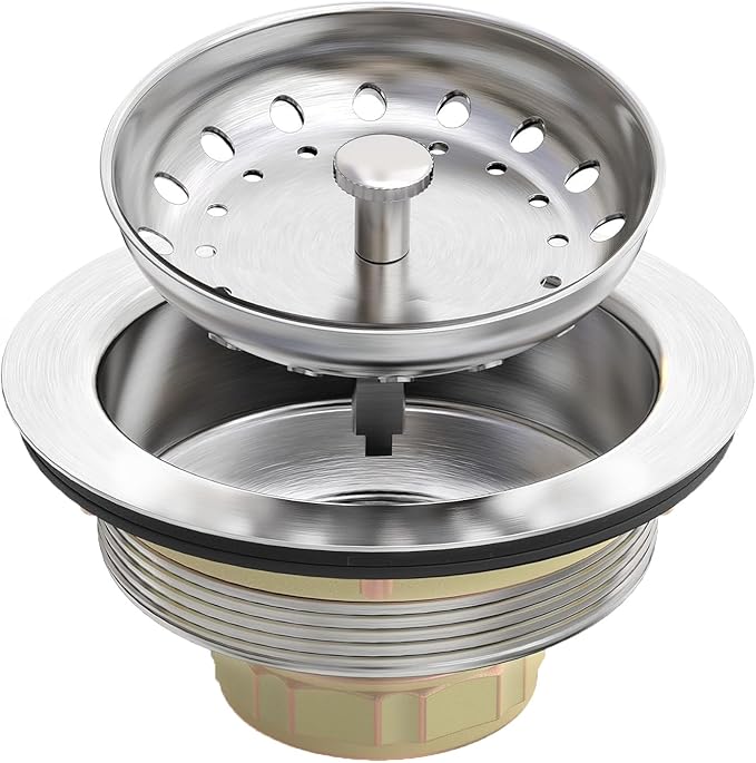 3-1/2 Inch Kitchen Sink Drain Assembly Black Sink Drain Strainer with Stainless Steel Strainer Basket and Drain Stopper Replacement for Standard Kitchen Sink Drain