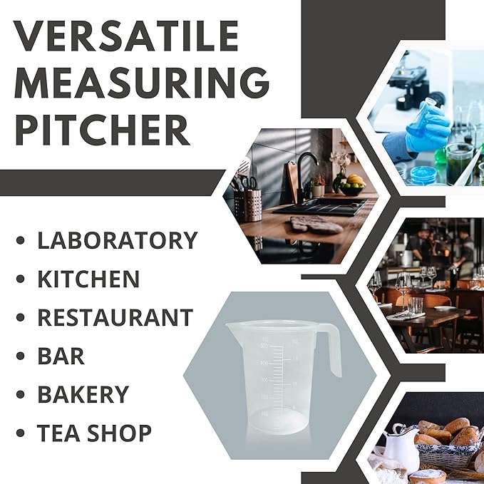 Stackable Plastic Measuring Cup, Graduated Measuring and Mixing Pitcher, Liquid Beaker Measuring Cups, BPA Free, Heavy Duty, Handle and Pour Spout - 500ml