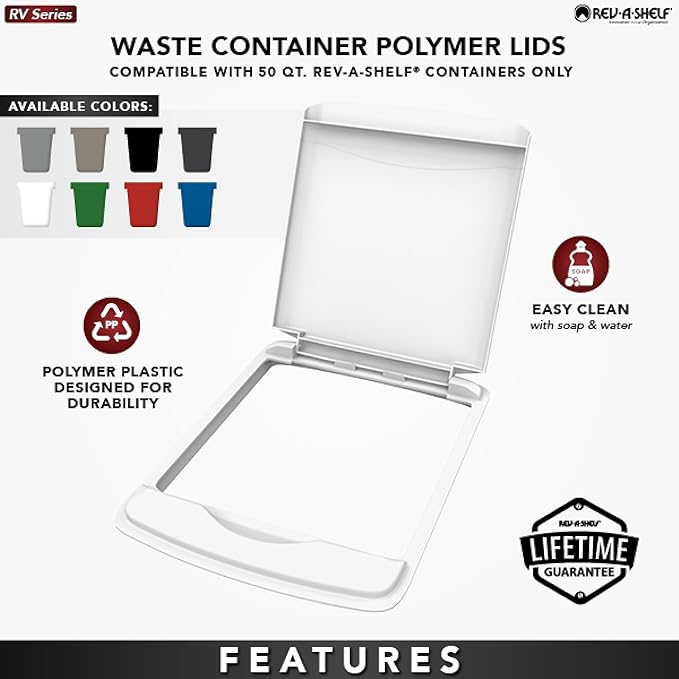 Rev-A-Shelf 50 Qt Under Sink Garbage Can Lid for Base Kitchen and Bathroom Cabinet, Replacement Plastic Trash Bin Lid Only, Black, RV-50-LID-18-1-40