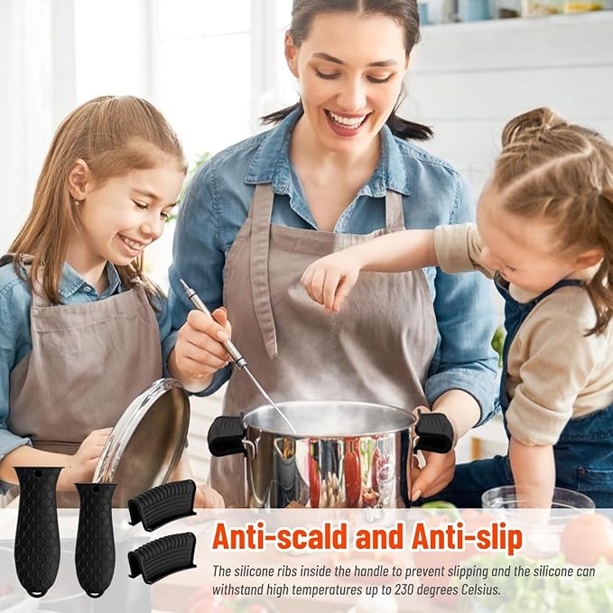 4 Pack Silicone Hot Handle Holder Cover Cast Iron Handle Cover Silicone Pot Holders Heat Resistant Assist Pan Handle Sleeve Non-Slip Pot Handle Covers for Cast Iron Skillet Metal Pan