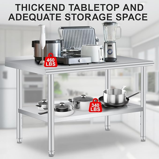 Stainless Steel Prep Table, 60 x 24 in, with Backsplash, Adjustable Undershelf, Commercial Heavy Duty Table with Adjustable Under Shelf for Outdoor Use,Restaurants,Hotels,Works