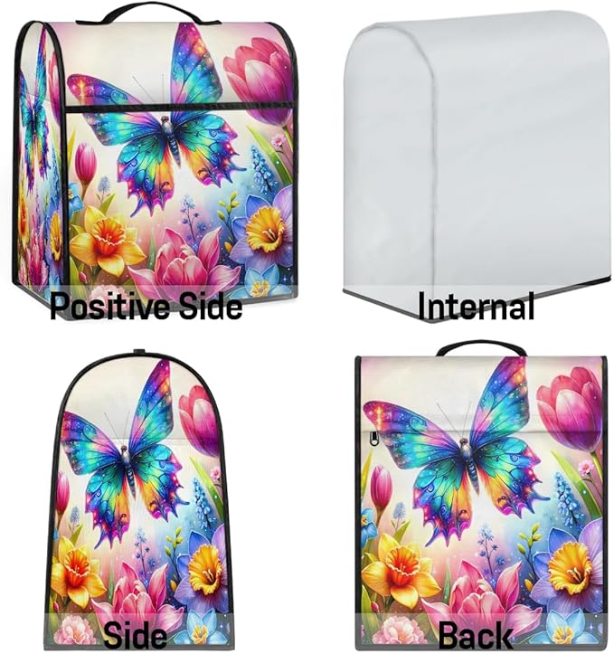 Kitchen Aid Mixer Cover Flower Animal Butterfly Stand Mixer Cover Compatible with 6-8 Quarts Stand Mixers, Dust Covers with Zipper Pocket Foldable Washable Kitchen Aid Organizer Bag