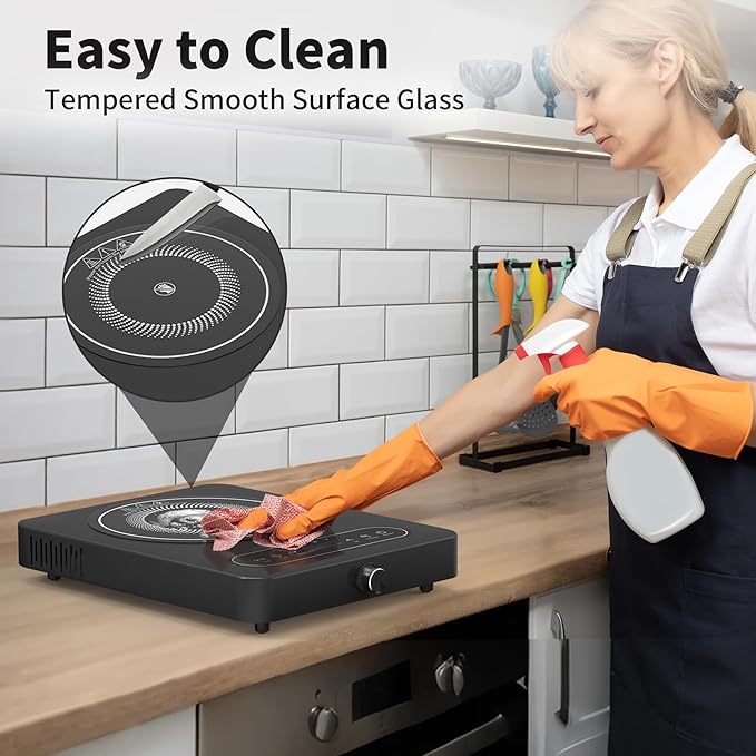 VBGK Single Burner Electric Cooktop, 110V 1800W Electric Cooktop with LED Touch Controls and Knob Controls, 10 Power Levels, 4-Hour Timer, Safety Lock, Single Burner Overheat Protection