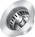 Sink Drain Strainer Screen with Spring-Loaded Core, Universal Press-Down Type Leak-Stop Plug for Kitchen Sink Dish Washing Basin Drain Assembly (Stainless Steel)