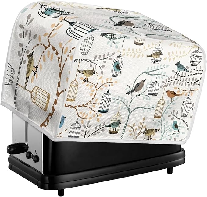 Art Birds Print Bread Maker Cover 2 Slice Dust-proof Microwave Toaster Oven Cover Washable, Anti Fingerprint Bread Machine Protector for Kitchen Accessories
