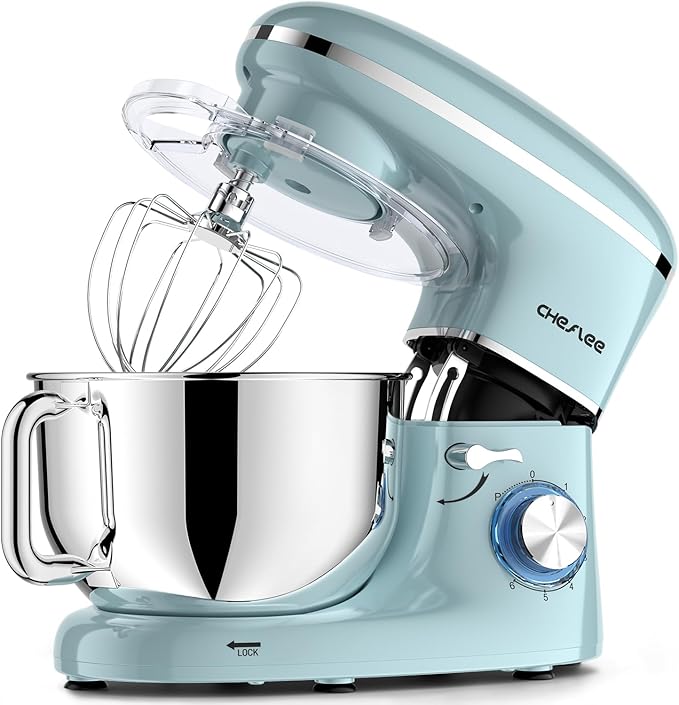 Stand Mixer,660W 6+P With 6.5QT Stainless Steel Bowl,Dough Hook, Wire Whip & Beater,for Most Home Cooks (Blue)
