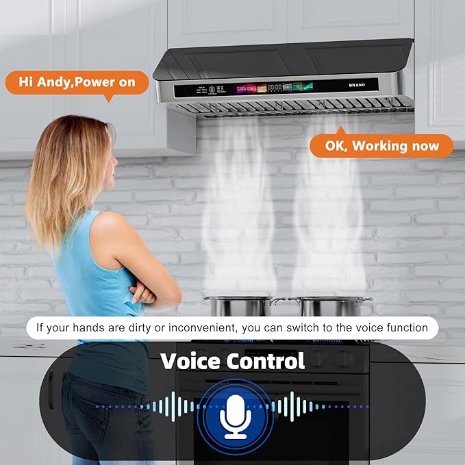 Under Cabinet Range Hood 30 Inch with Voice/Gesture/Touch Control, 900 CFM Kitchen Hood Vent with 4-Speed Exhaust Fan, Memory Mode, Adjustable Lights, Baffle Filters