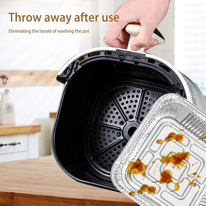 Non-Stick Disposable Air Fryer Aluminum Foil Liners Square 50PCS, Oil-Proof Aluminum Foil Tin Box Also for Steamer Basket Instant Pot Oven & Grill (8 * 8 Inch-Square)